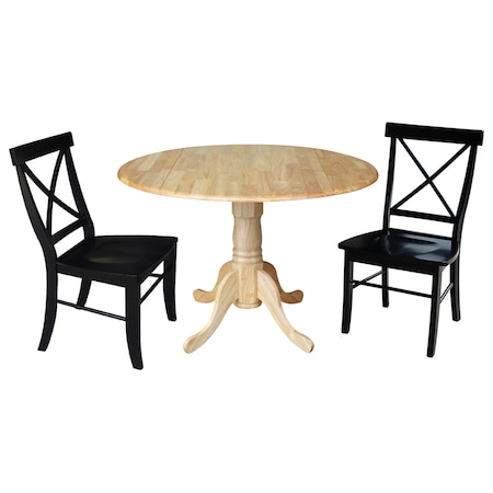 International Concepts 42 in. Dual Drop Leaf Table with 2 Cross Back Dining Chairs - 3 Piece Dining Set K01-42DP-C46-613P